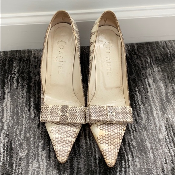 CHANEL Shoes - CHANEL snake skin leather heels size 38